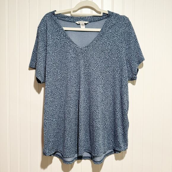 Athleta Breezy Scoop V Neck Tee Blue Leopard Size 1X - Picture 2 of 7